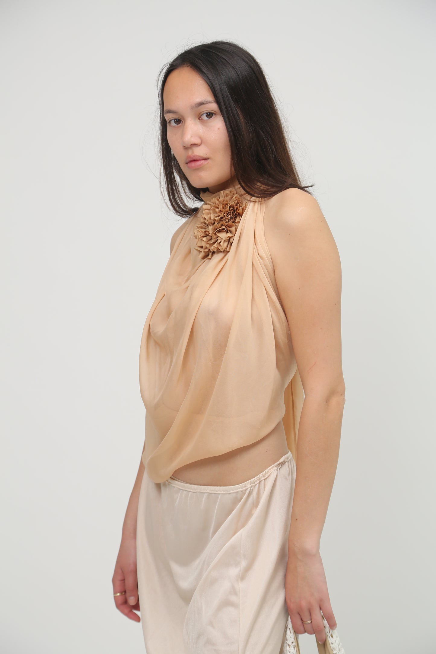 Rose silk top salmon