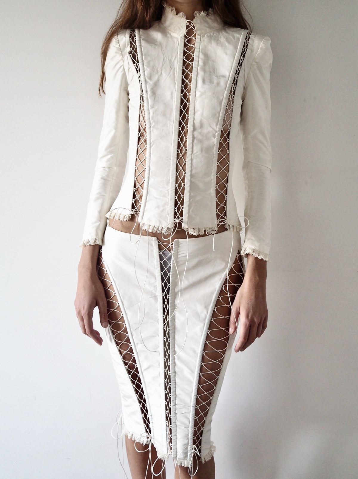 white corseted Silk Skirt