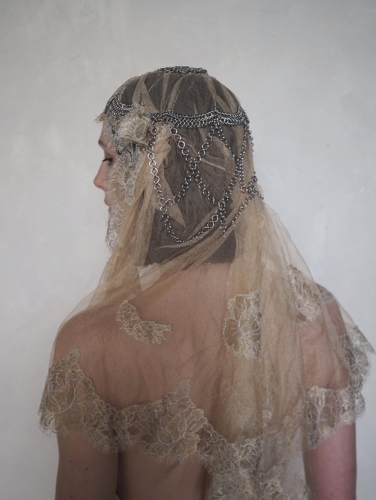 Lace Veil Headpiece with metal structure