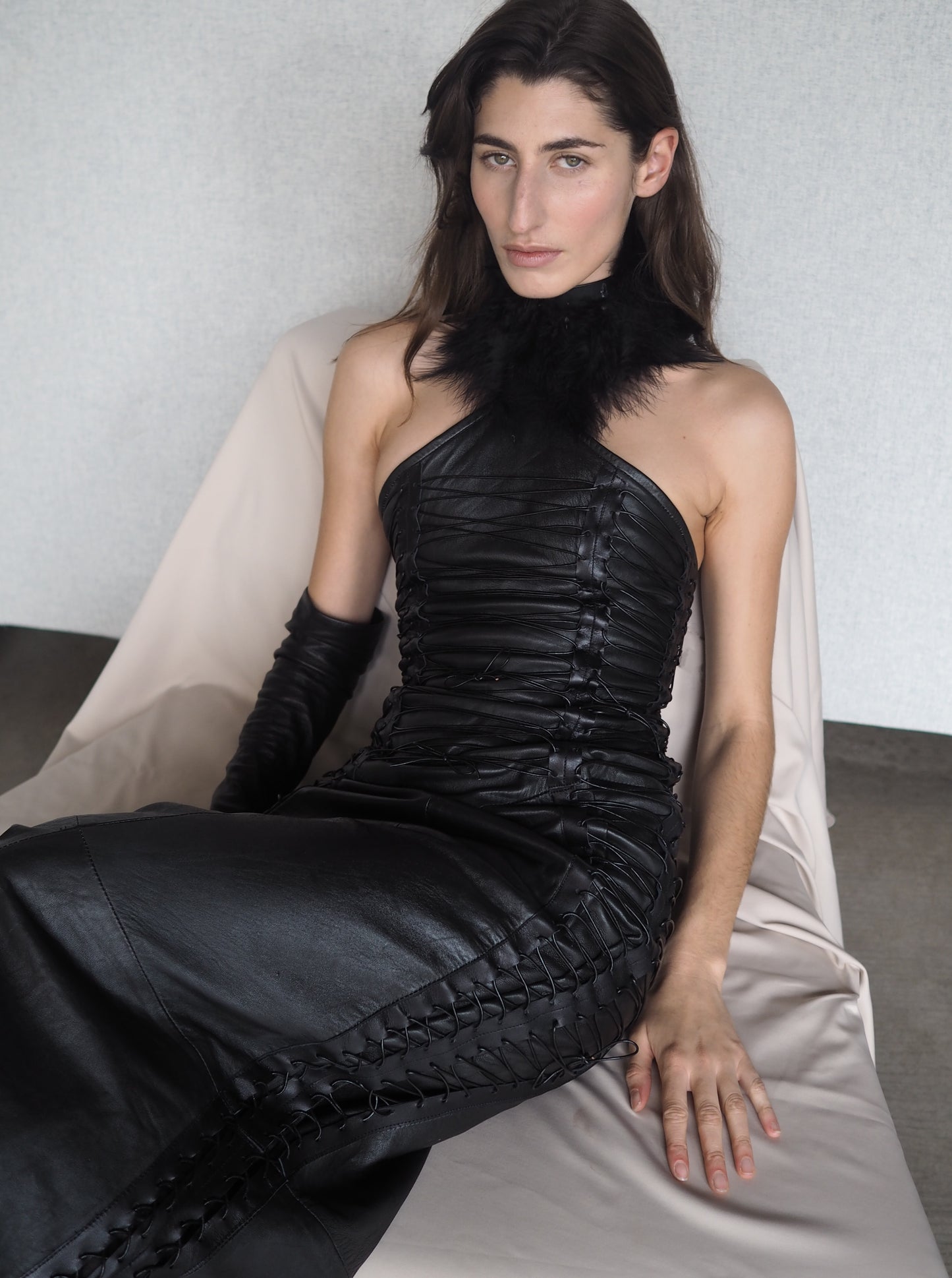 LEATHER CORSETED DRESS