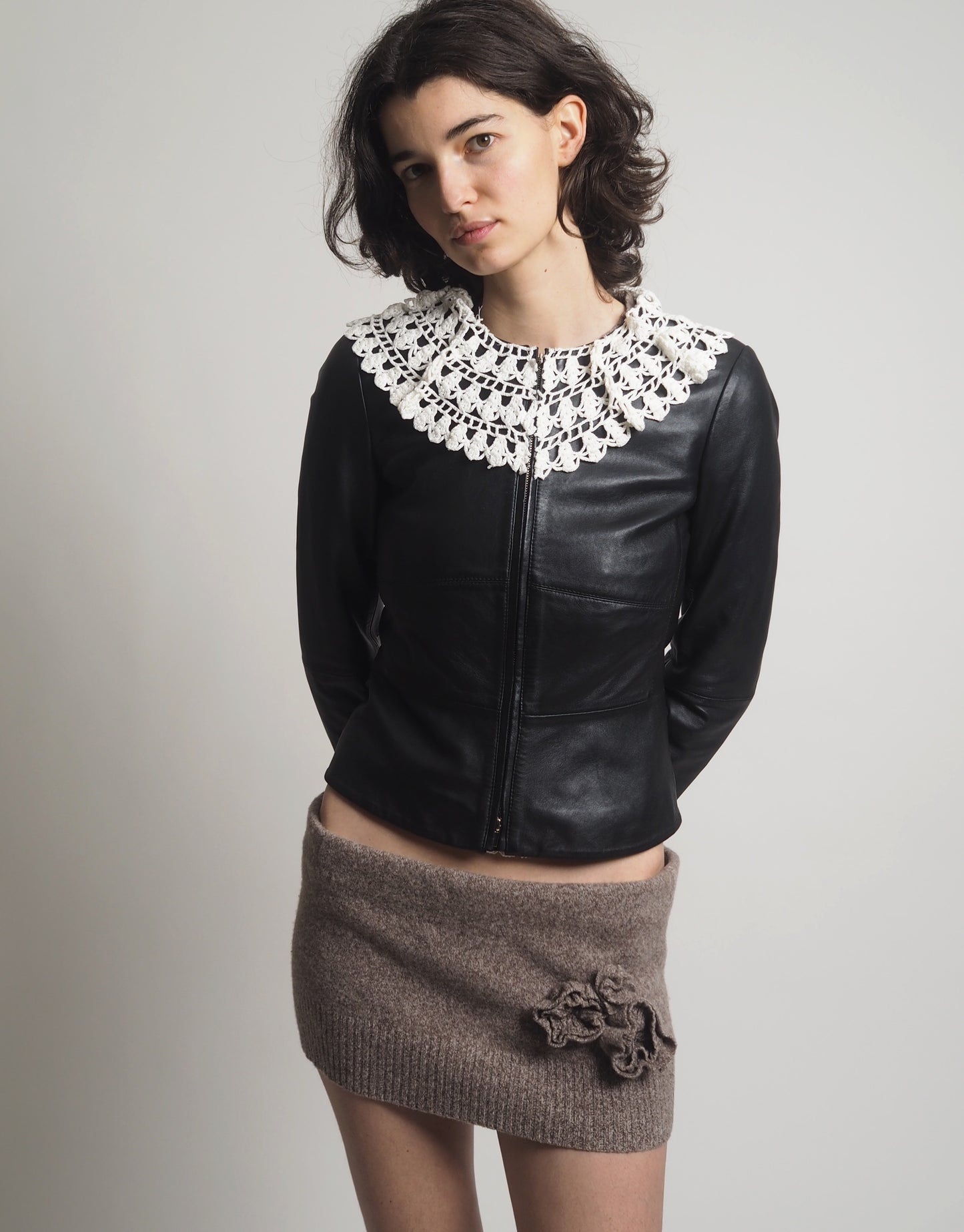 Leather crochet jacket