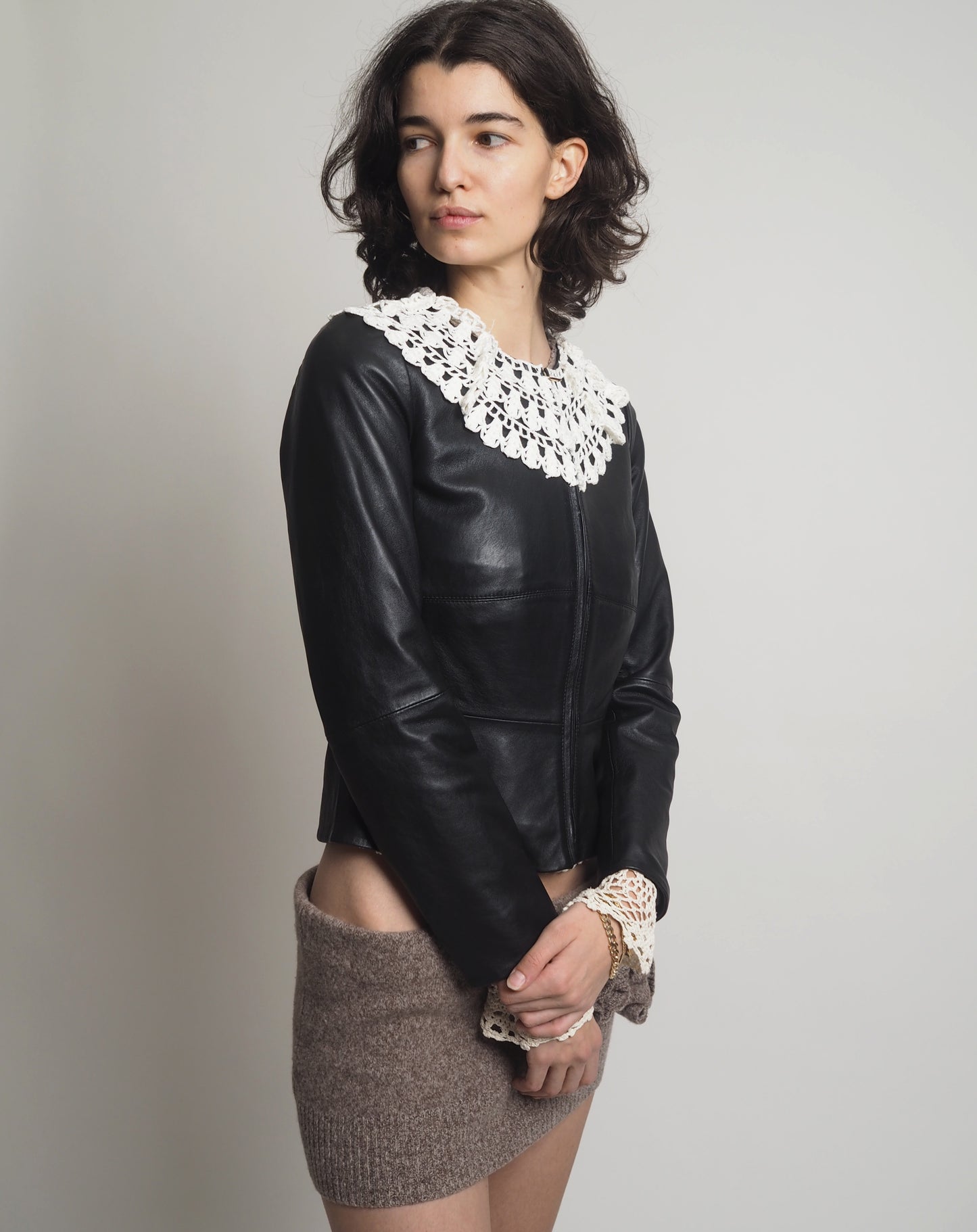 Leather crochet jacket