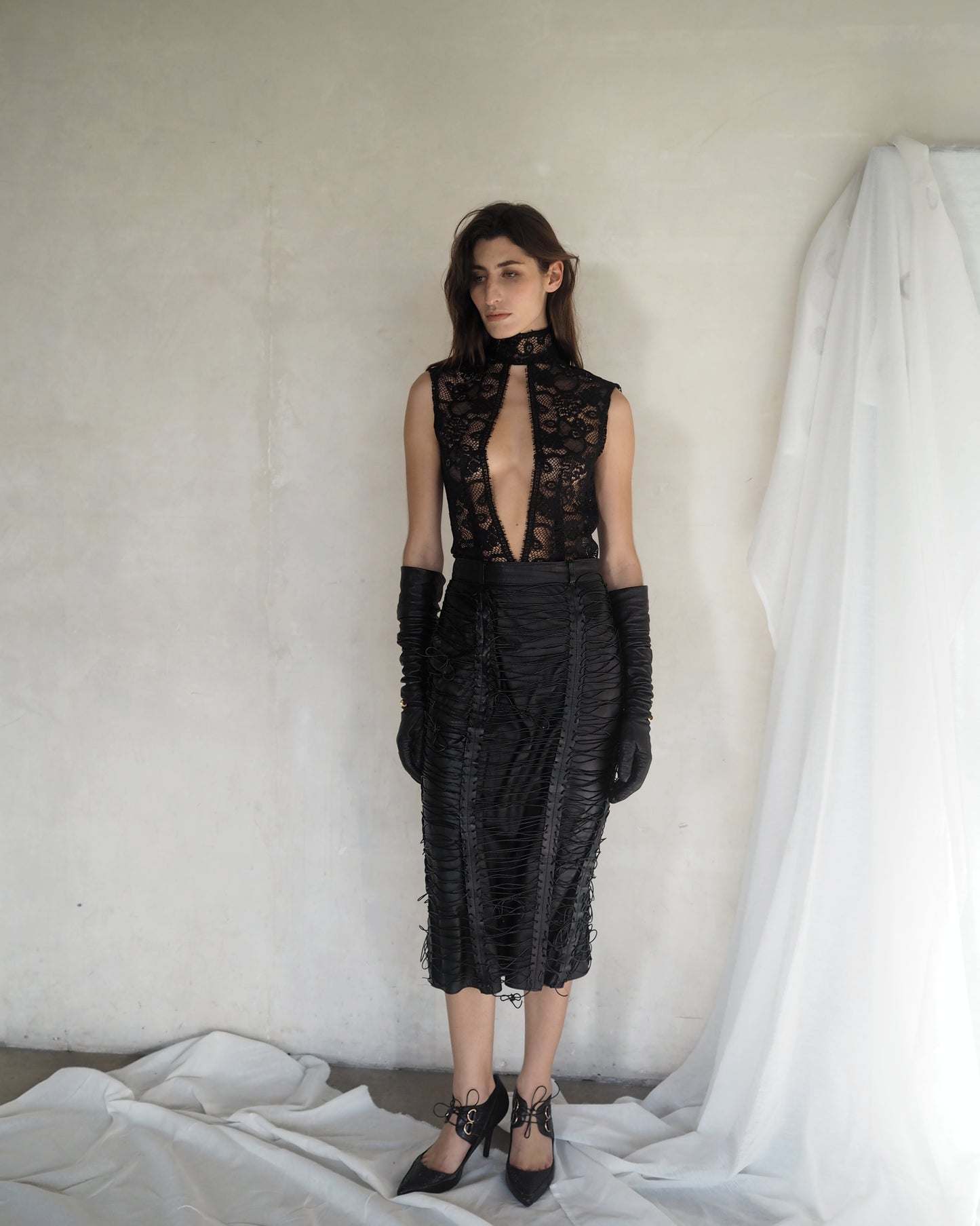 CORSETED LEATHER SKIRT