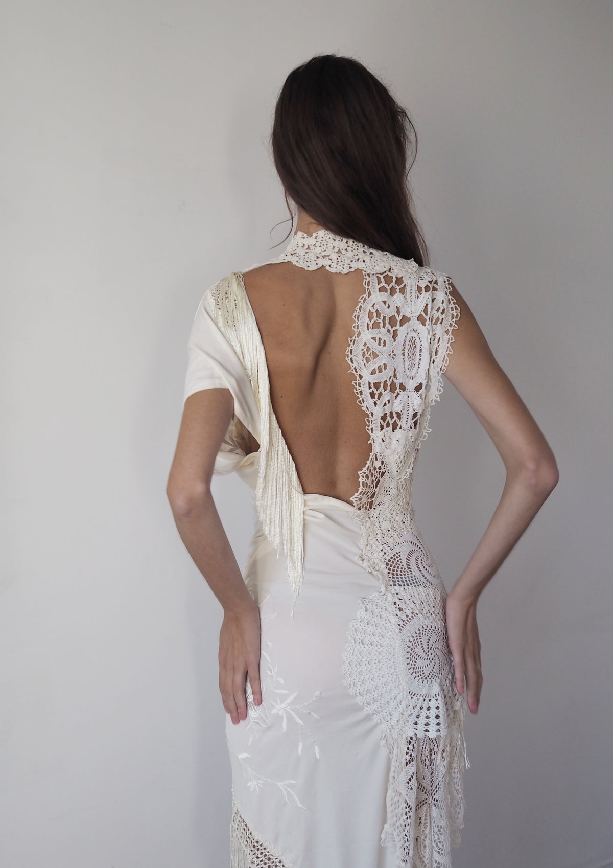 Scarf and Lace Dress - White