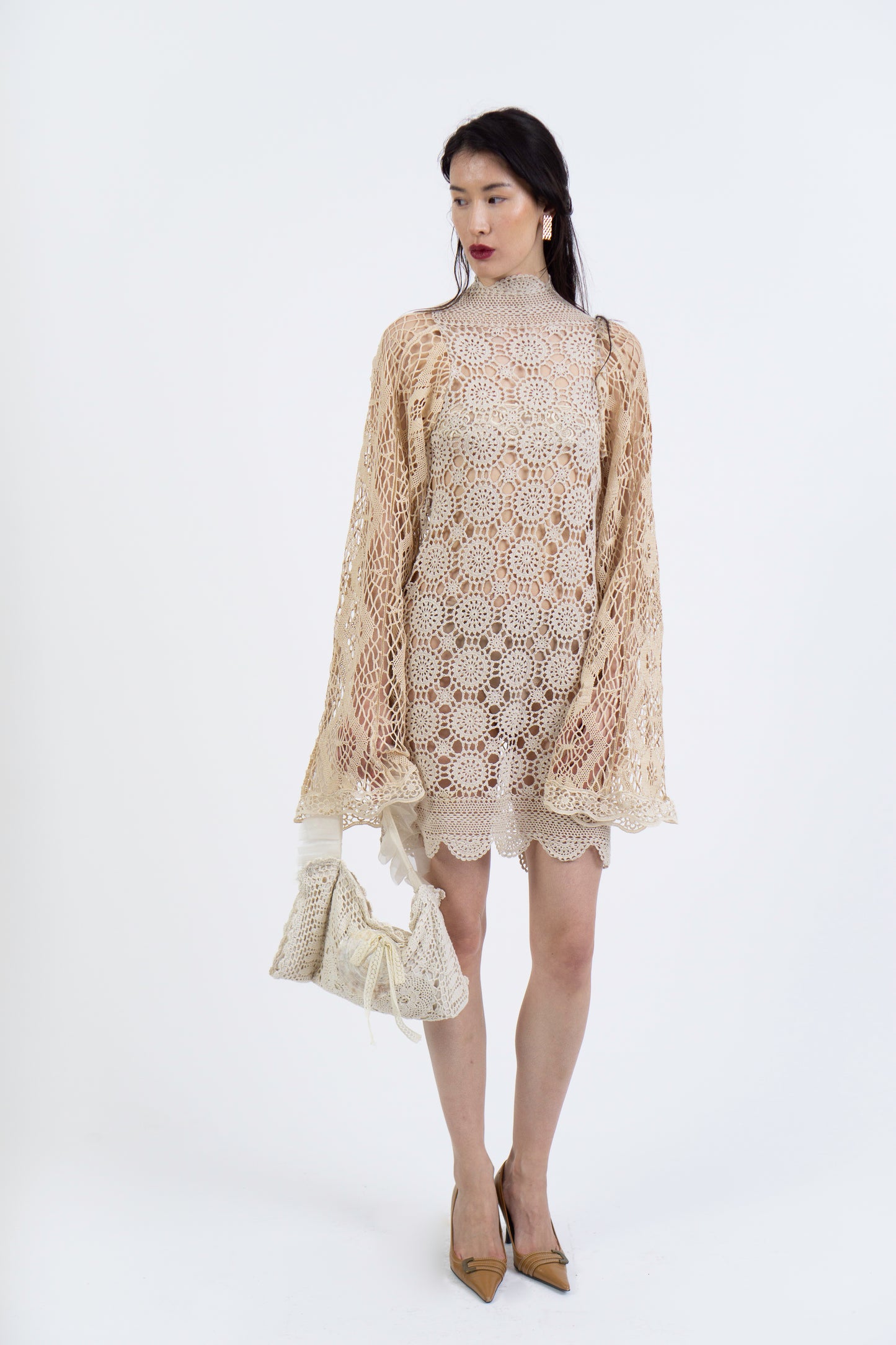 BEIGE CROCHET DRESS