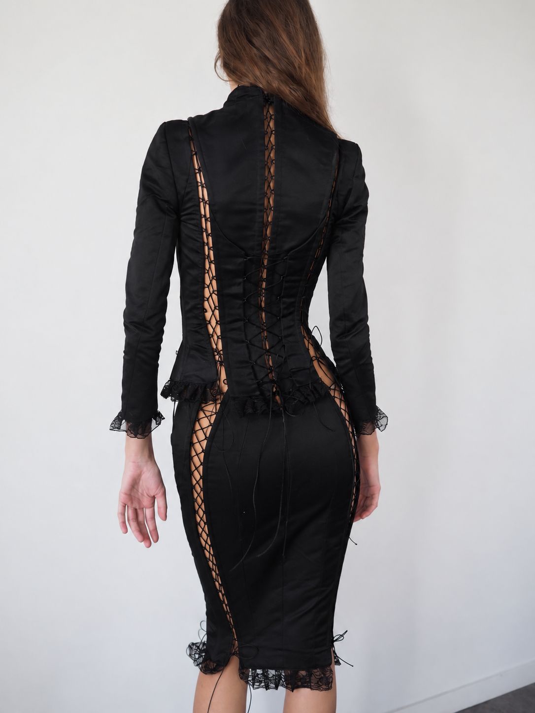 Black Corseted Silk Skirt