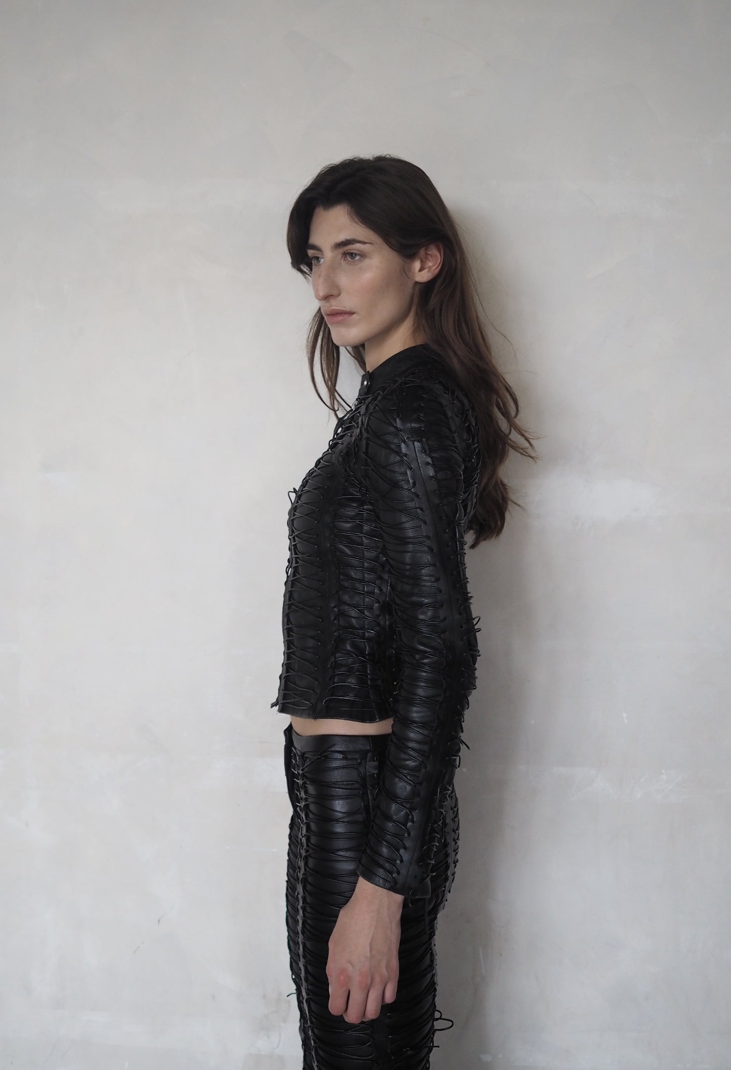 CORSETED LEATHER PANTS