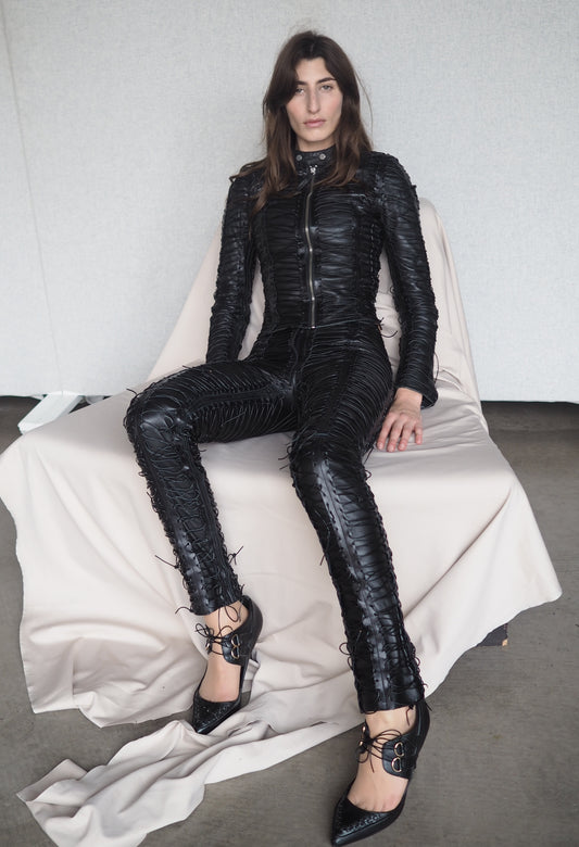 CORSETED LEATHER PANTS