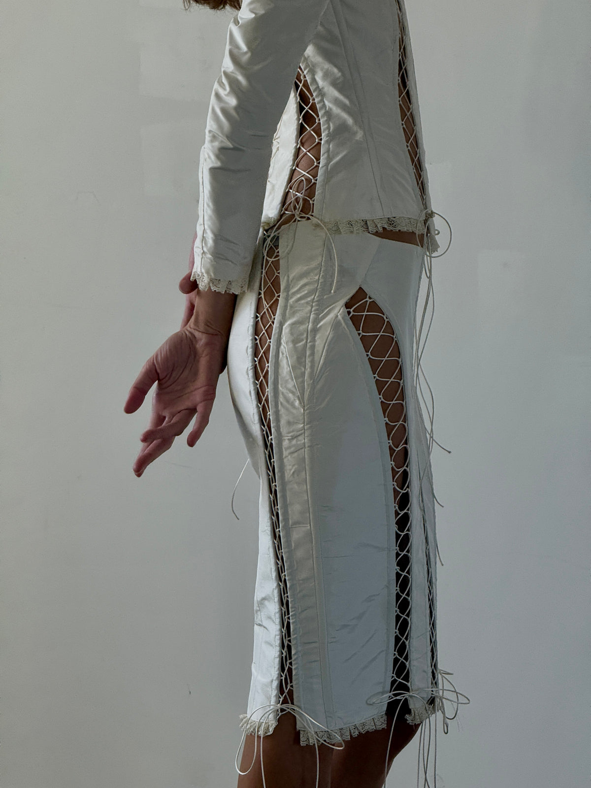 white corseted Silk Skirt