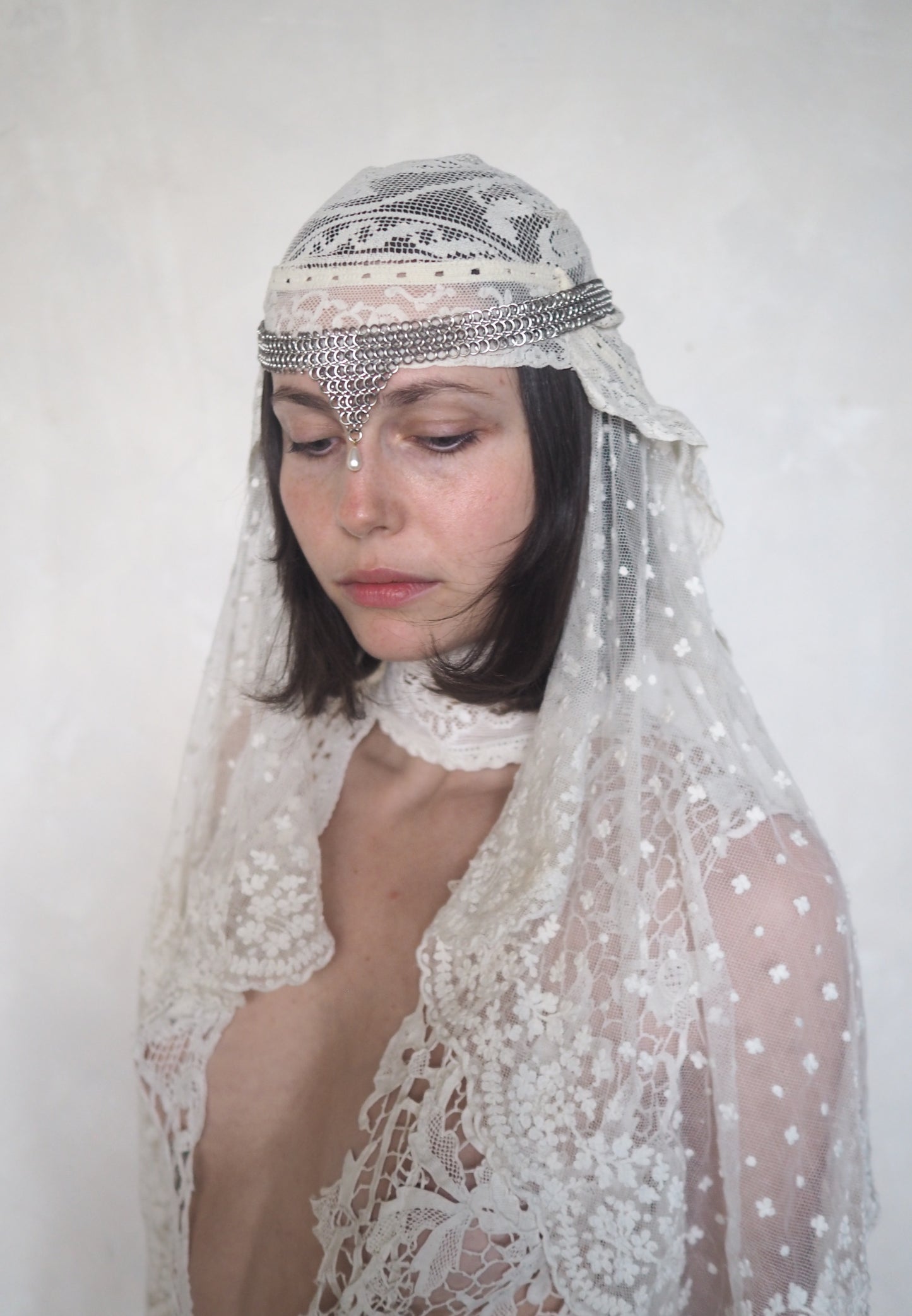 Lace & Chain Veil Headpiece