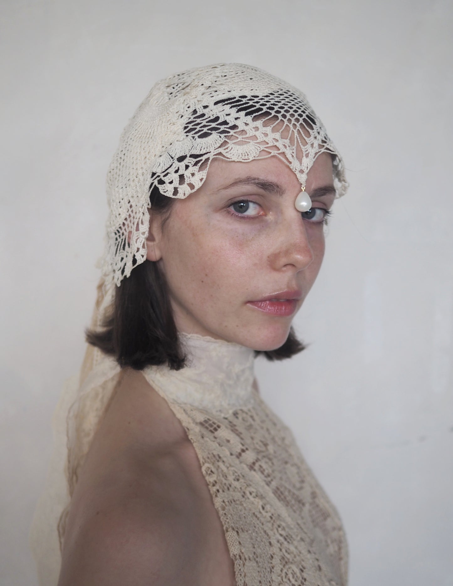 Crochet Headpiece with Lace Bow