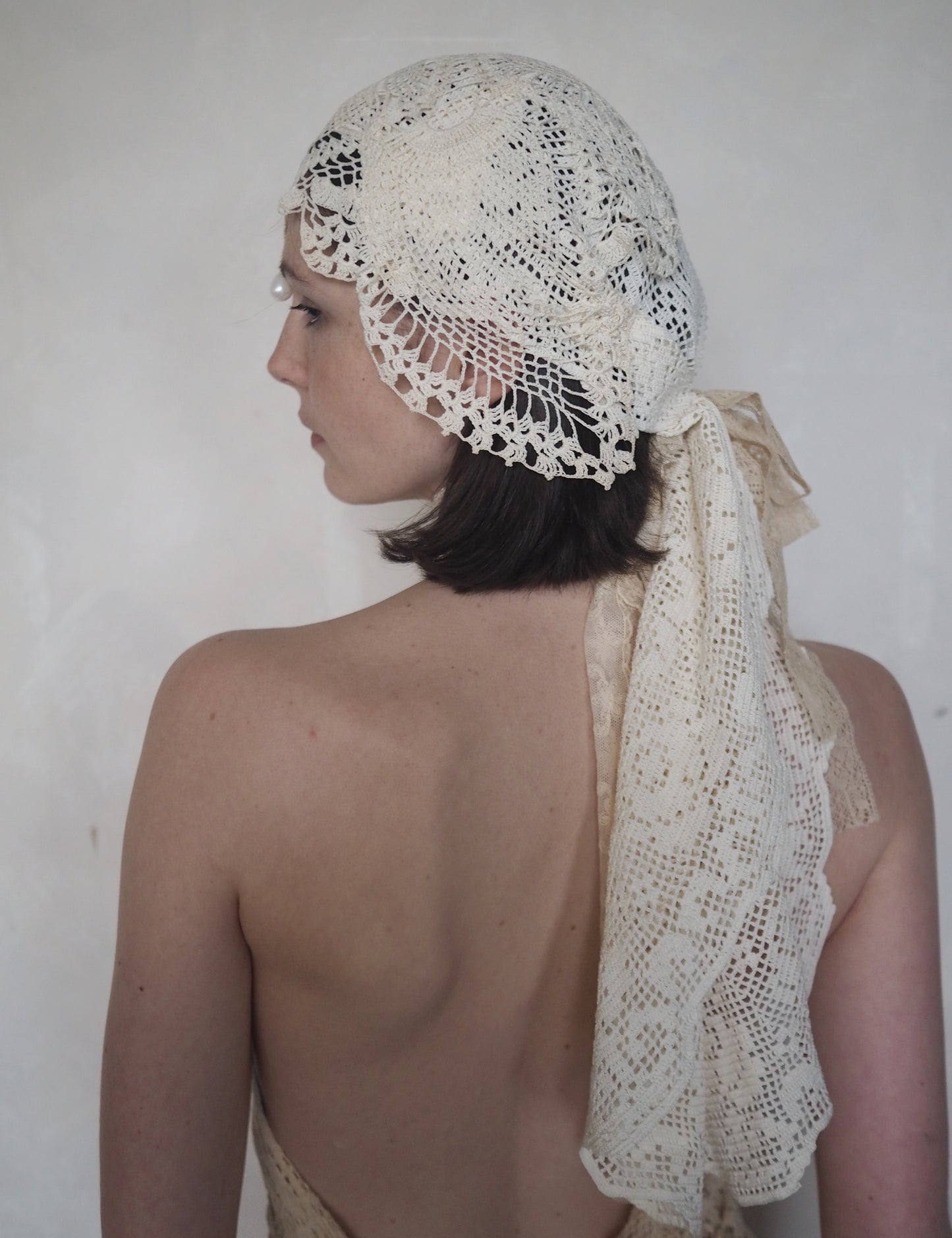 Crochet Headpiece with Lace Bow