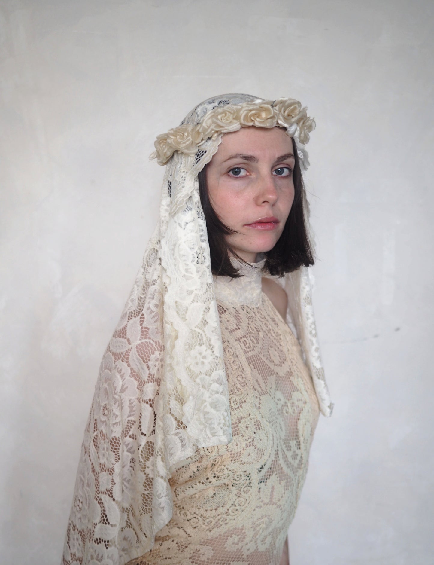 19th-Century Floral Crown Lace Veil