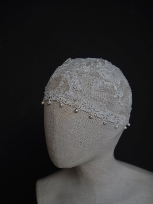 Antique Lace Cap with Pearl Trim