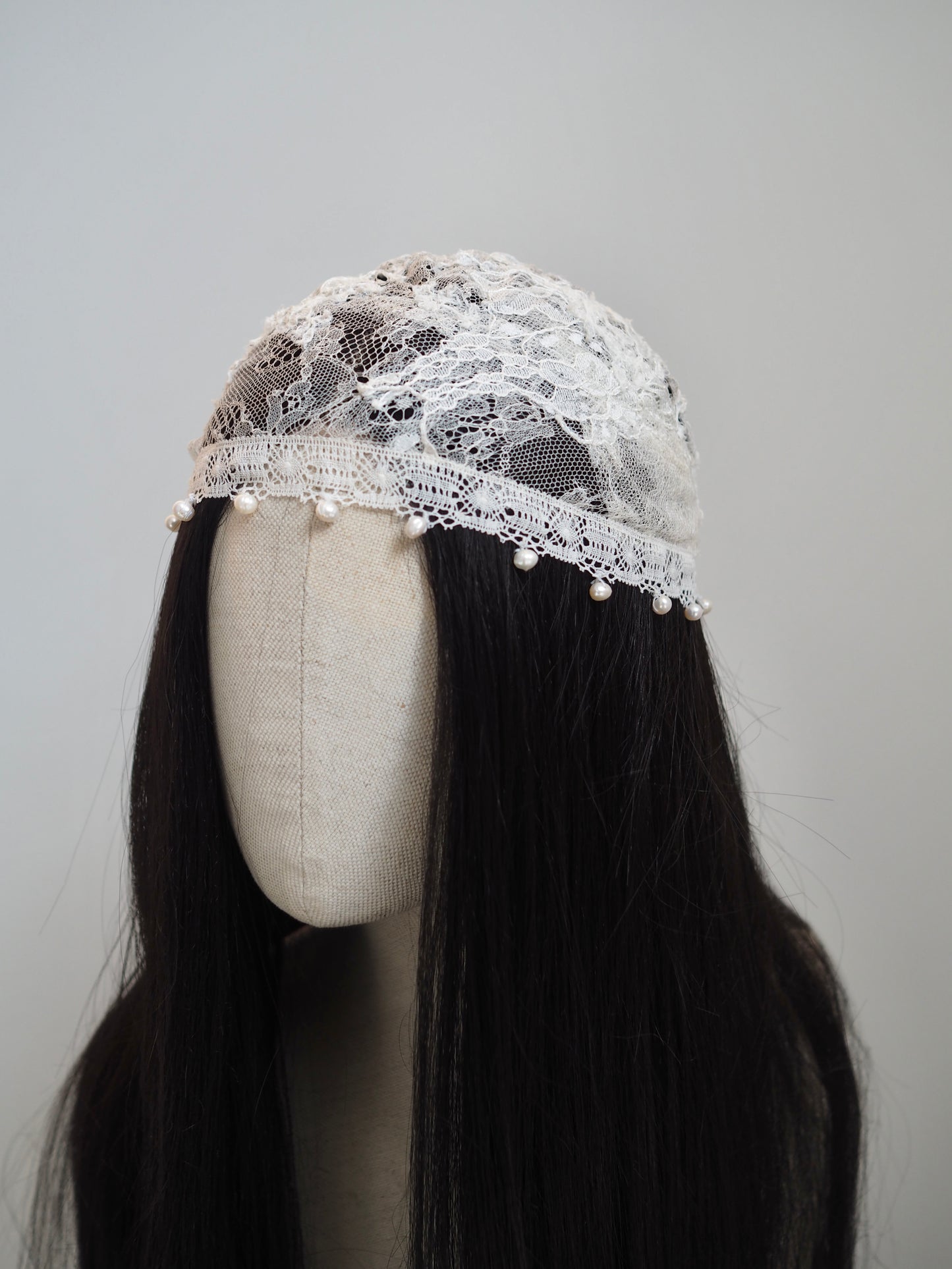 Antique Lace Cap with Pearl Trim