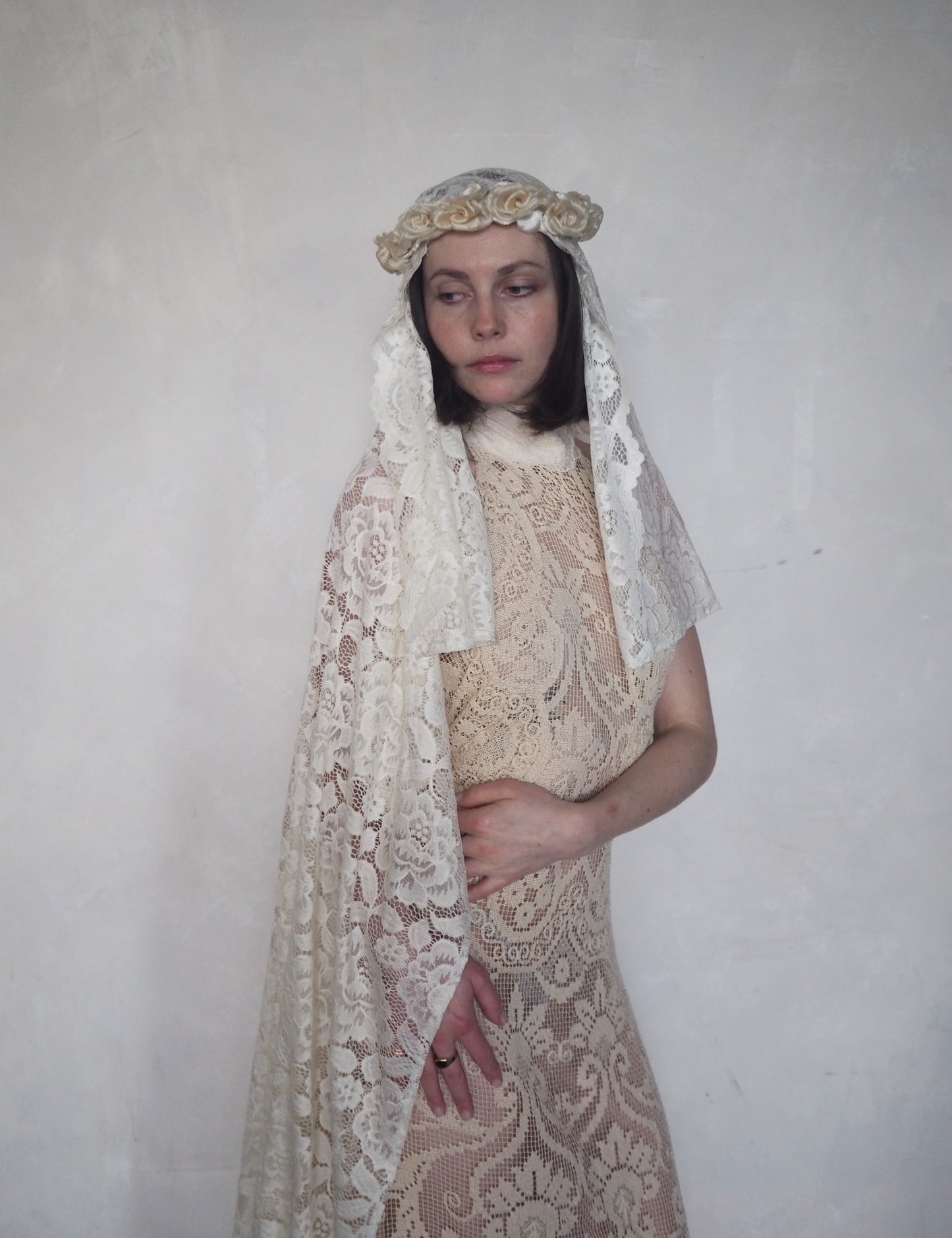 19th-Century Floral Crown Lace Veil