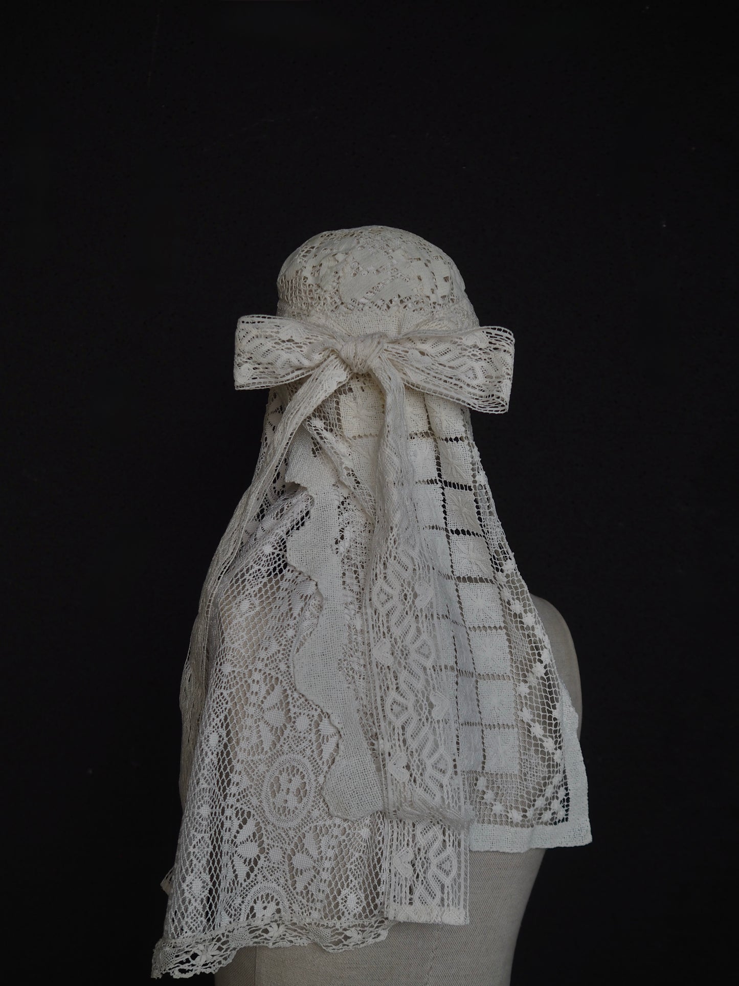 Crochet Lace Cap Veil with Bow Detail