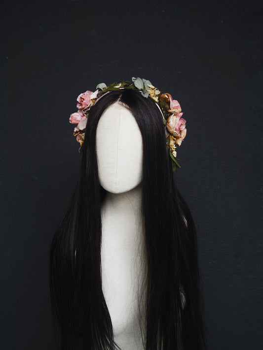 Antique Rose Crown — Preserved Floral Headpiece