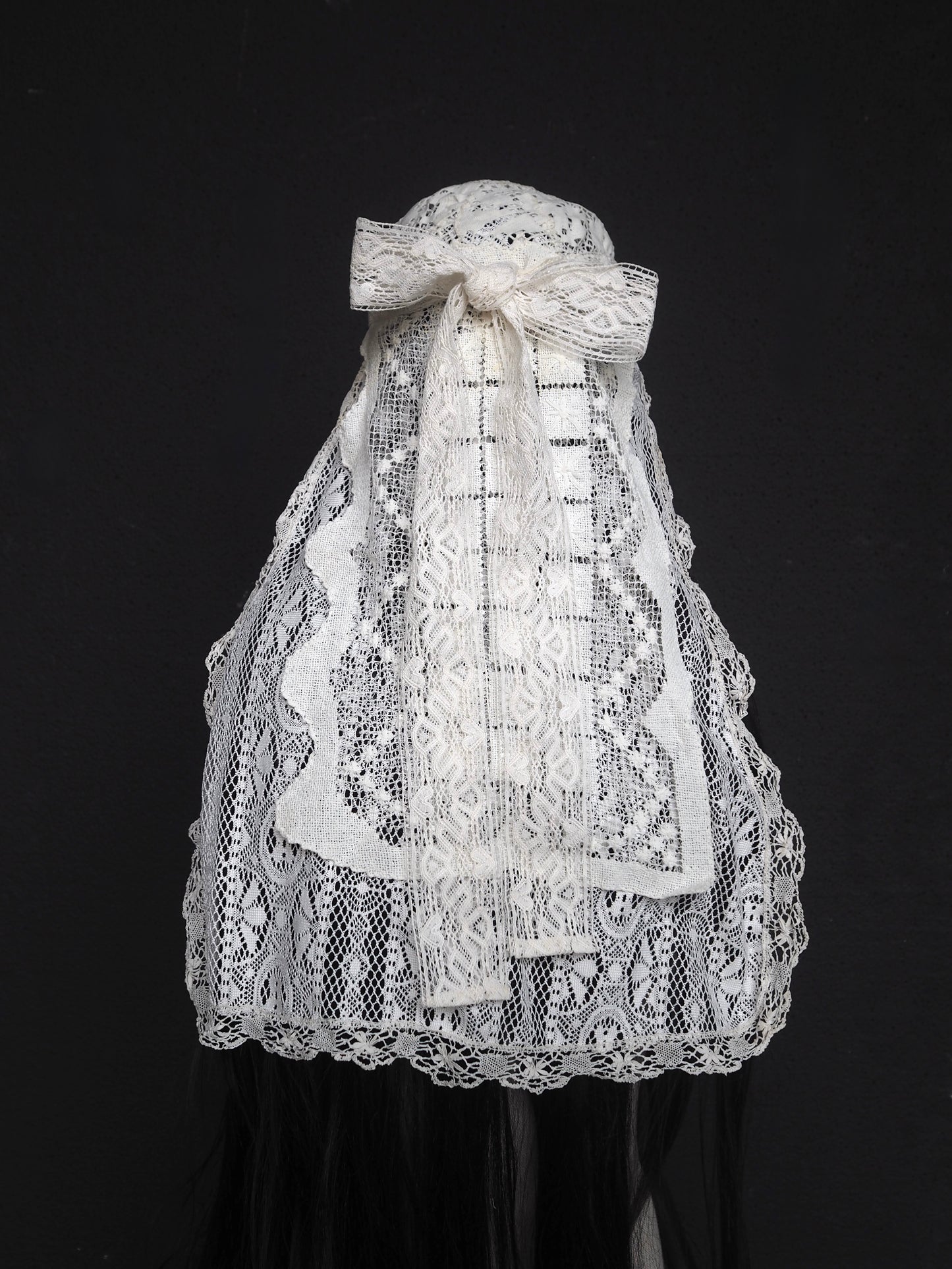 Crochet Lace Cap Veil with Bow Detail