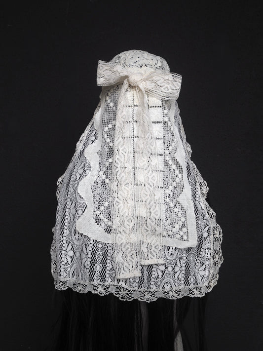 Crochet Lace Cap Veil with Bow Detail
