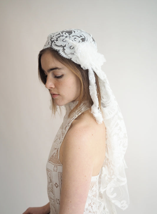 Crochet and lace headpiece