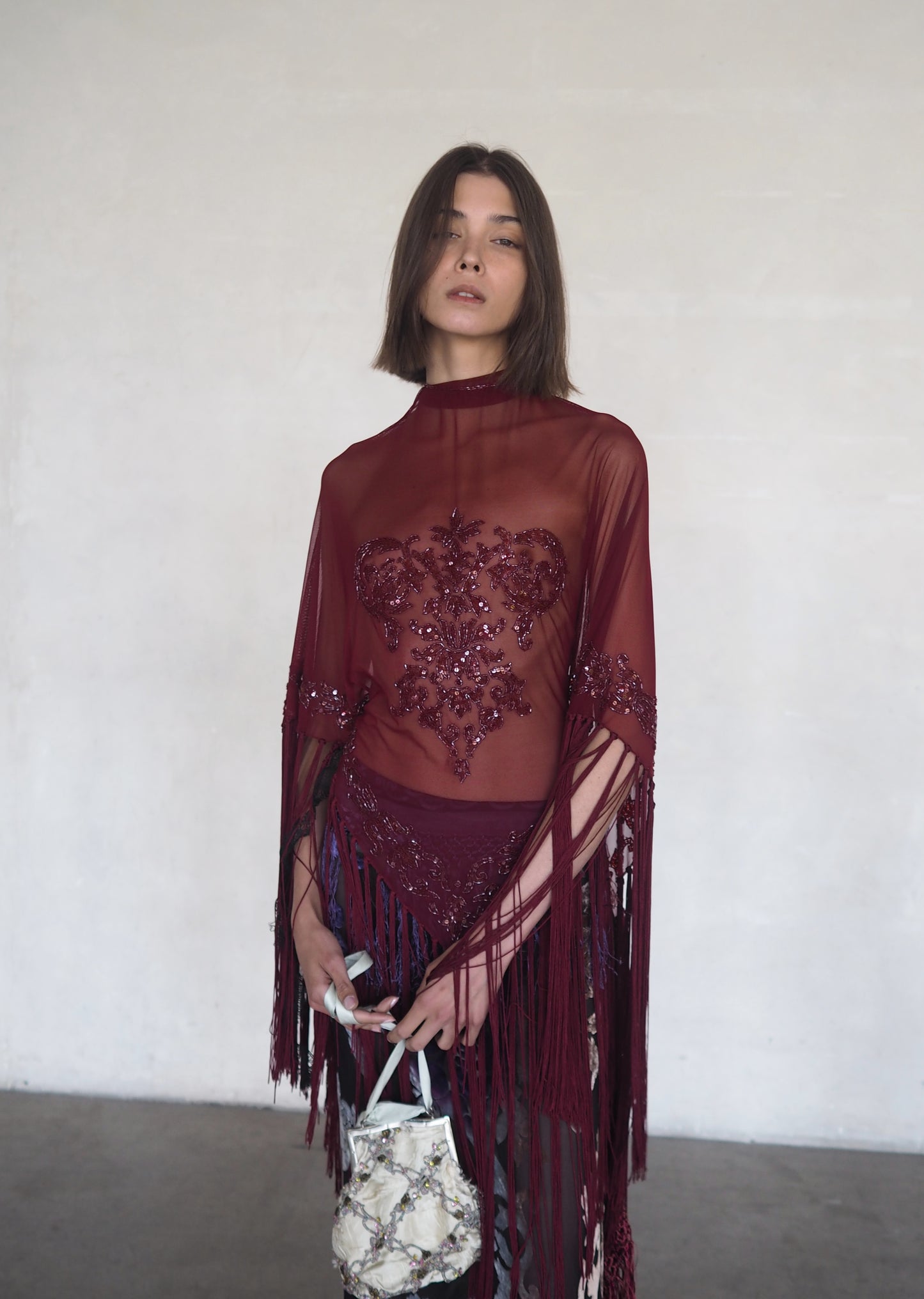 Crystal Embroidered Fringe Top