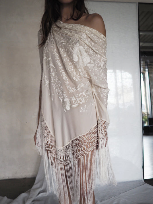 EMBROIDERED SILK FRINGE PIECE