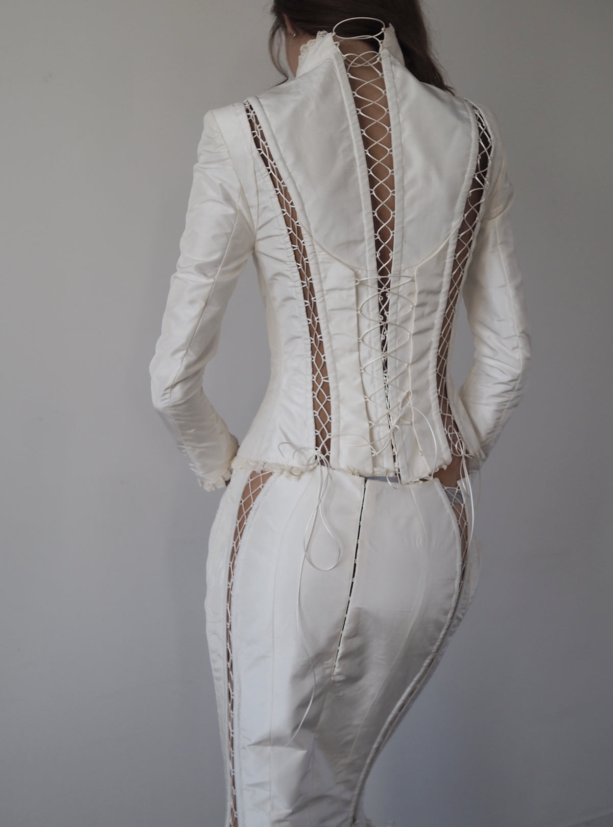 white corseted Silk Skirt