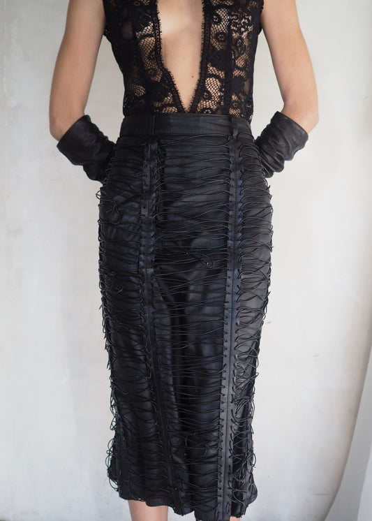 CORSETED LEATHER SKIRT