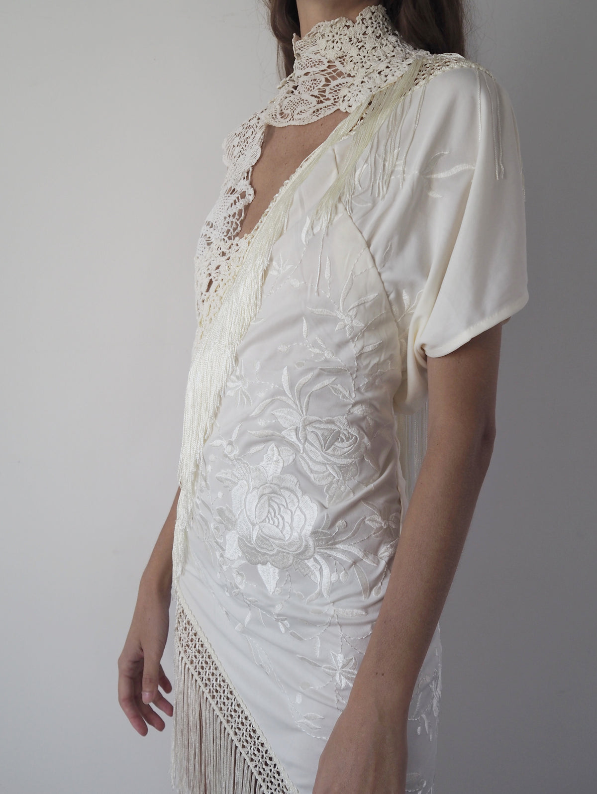 Scarf and Lace Dress - White