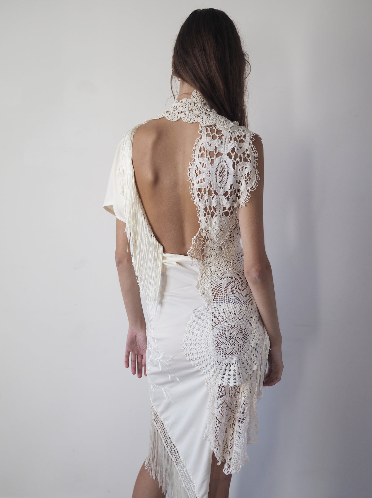 Scarf and Lace Dress - White