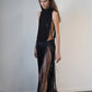 Black Fringe Halter Maxi Dress
